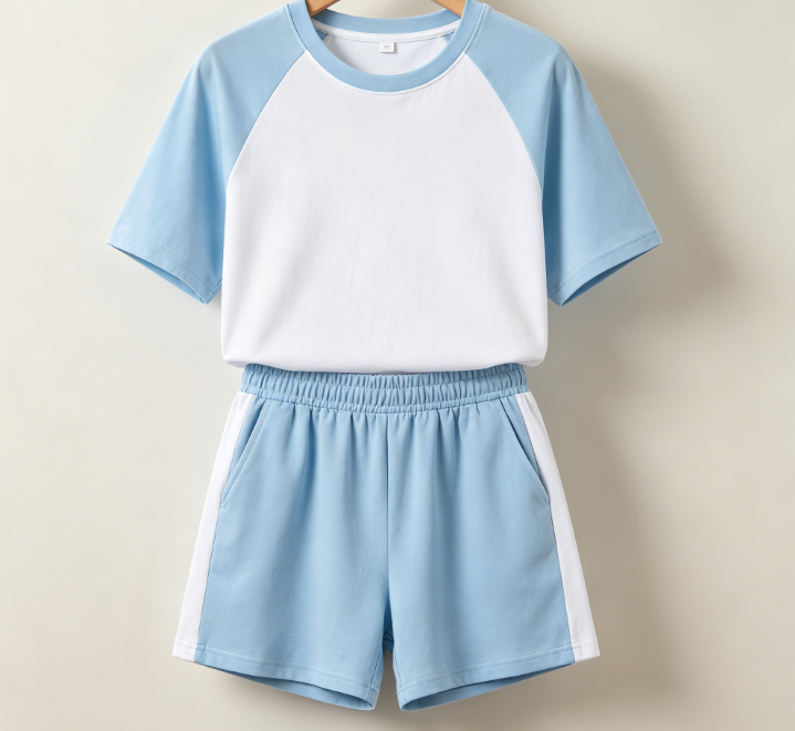 Ensemble short et tee-shirt raglan bleu ciel décontracté pour femme