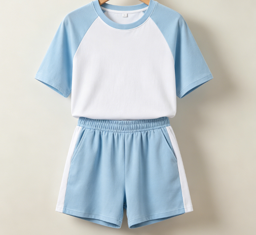 Ensemble short et tee-shirt raglan bleu ciel décontracté pour femme
